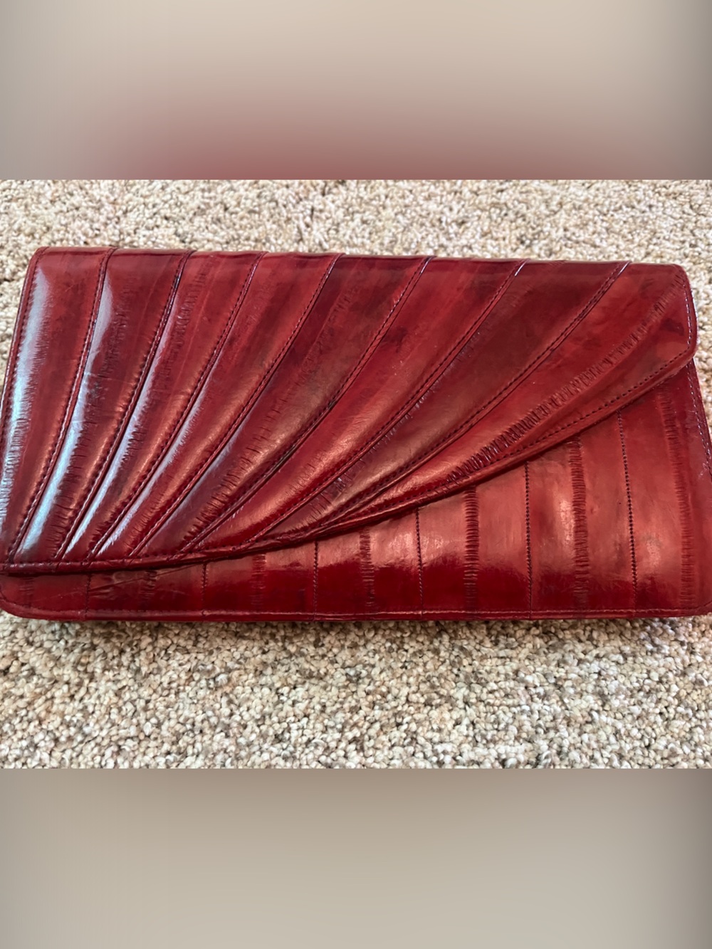 Red Vintage Genuine Eel Skin Leather Envelope Clutch